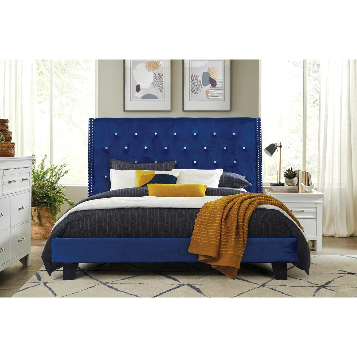 Ivy Blue Modern Contemporary Solid Wood Velvet Faux Leather Tufted Queen Platform Bed - Ella Furniture