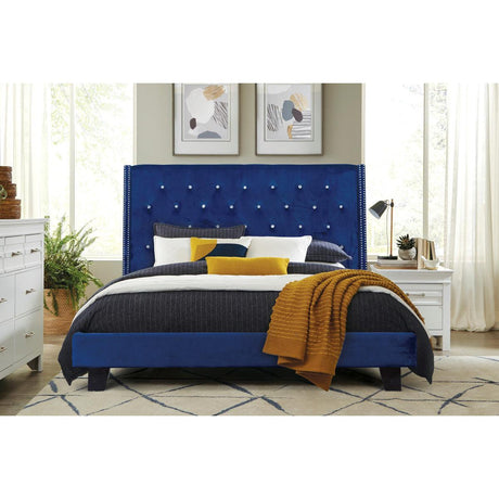 Ivy Blue Modern Contemporary Solid Wood Velvet Faux Leather Tufted Queen Platform Bed - Ella Furniture