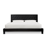 Ivy Black Modern Contemporary Solid Wood Velvet Faux Leather Tufted King Platform Bed - Ella Furniture