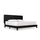 Ivy Black Modern Contemporary Solid Wood Velvet Faux Leather Tufted King Platform Bed - Ella Furniture