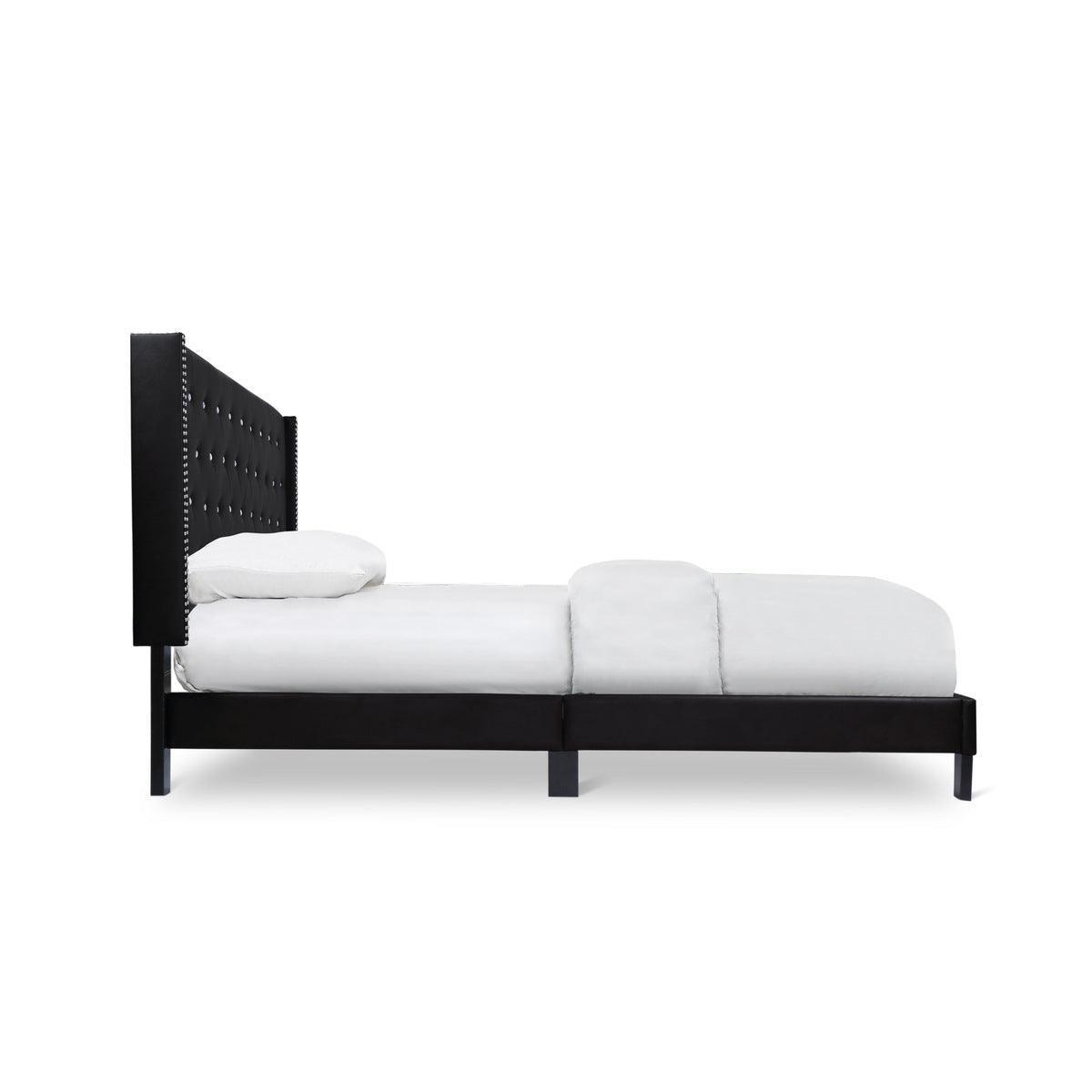 Ivy Black Modern Contemporary Solid Wood Velvet Faux Leather Tufted King Platform Bed - Ella Furniture