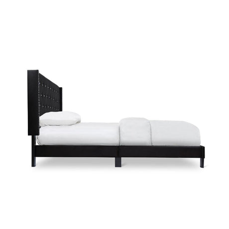 Ivy Black Modern Contemporary Solid Wood Velvet Faux Leather Tufted King Platform Bed - Ella Furniture