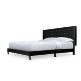 Ivy Black Modern Contemporary Solid Wood Velvet Faux Leather Tufted King Platform Bed - Ella Furniture