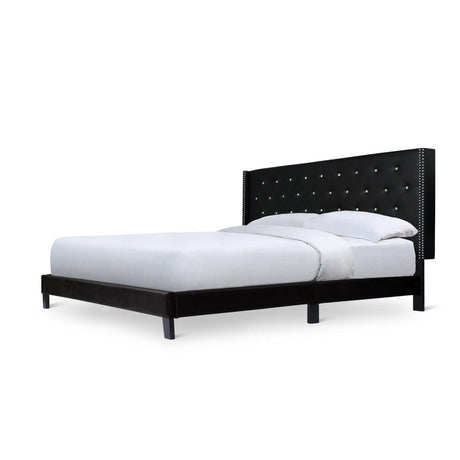 Ivy Black Modern Contemporary Solid Wood Velvet Faux Leather Tufted King Platform Bed - Ella Furniture
