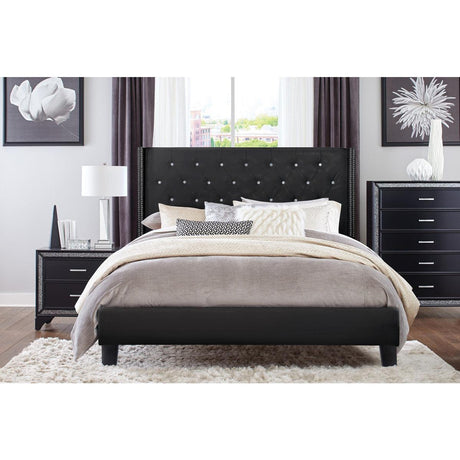 Ivy Black Modern Contemporary Solid Wood Velvet Faux Leather Tufted King Platform Bed - Ella Furniture