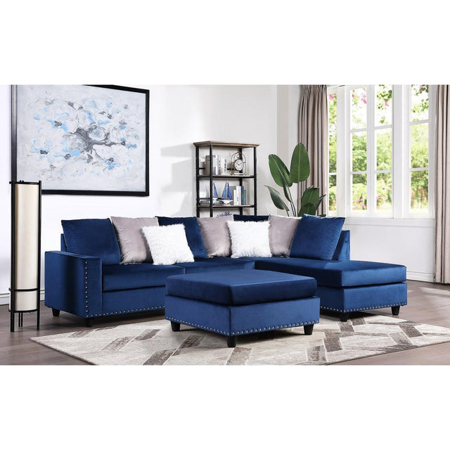 Galaxy Martha Blue Solid Wood And Plywood Velvet 2-Piece Reversible Sectional - Ella Furniture