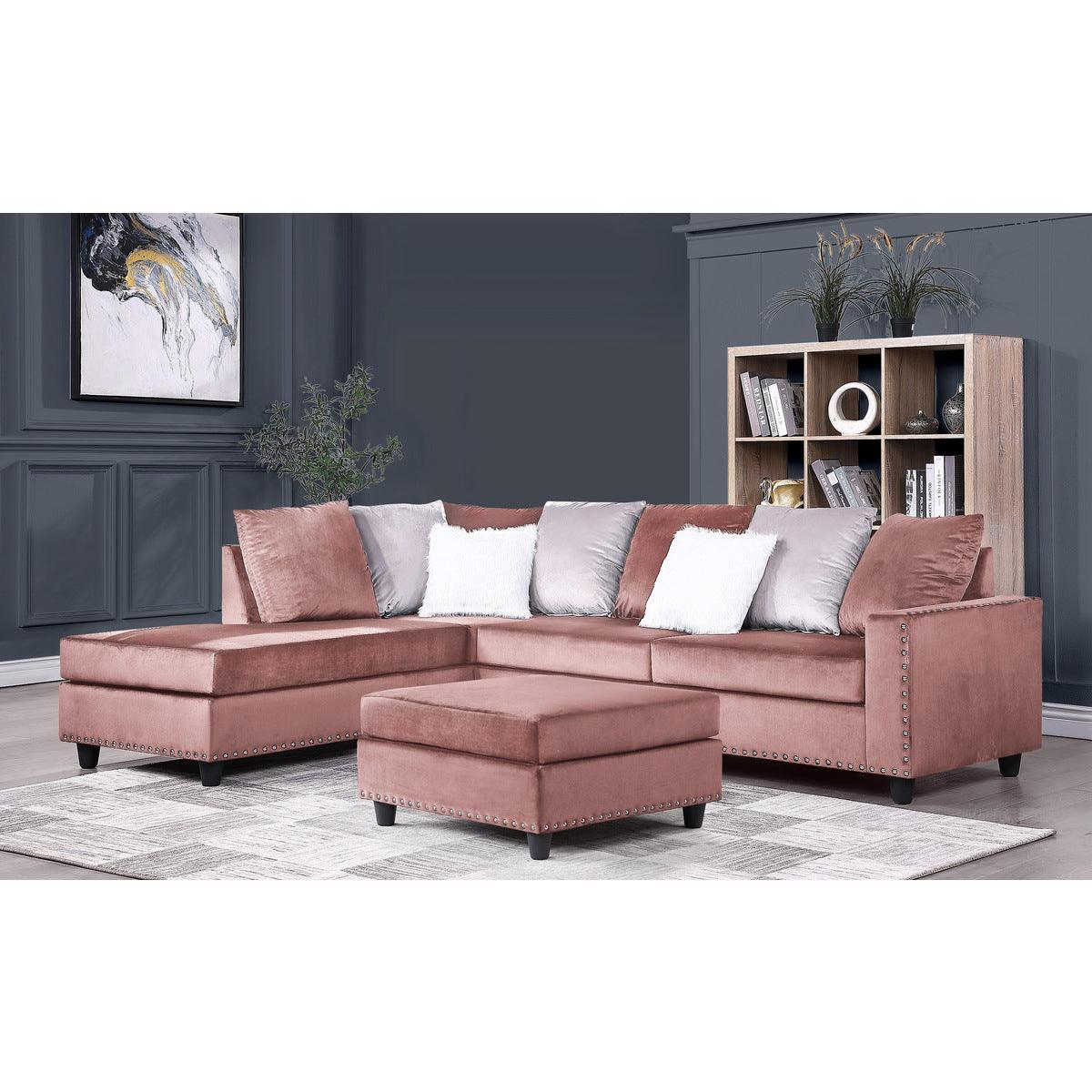 Galaxy Martha Pink Solid Wood And Plywood Velvet 2-Piece Reversible Sectional - Ella Furniture