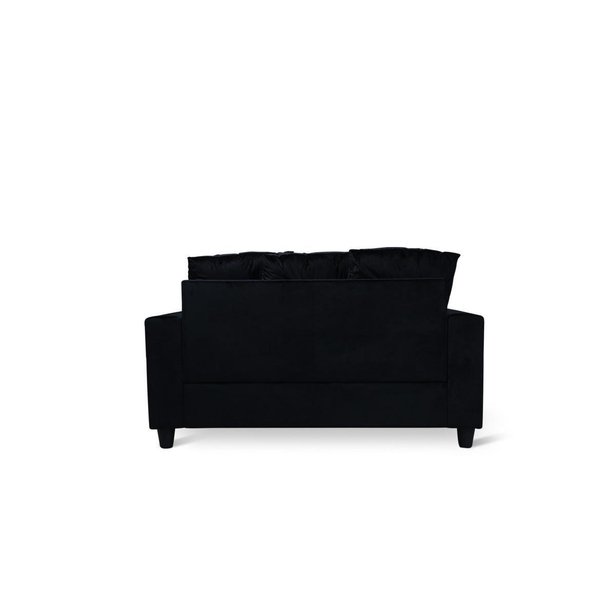 Black Modern Traditional Solid Wood And Plywood Velvet Loveseat With 2 Pillows - Ella Furniture