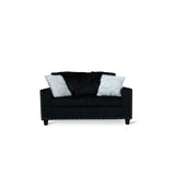 Black Modern Traditional Solid Wood And Plywood Velvet Loveseat With 2 Pillows - Ella Furniture