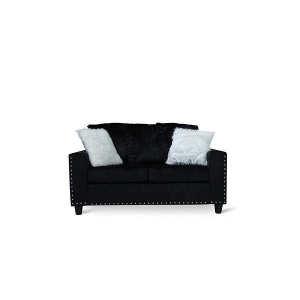 Black Modern Traditional Solid Wood And Plywood Velvet Loveseat With 2 Pillows - Ella Furniture