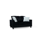 Black Modern Traditional Solid Wood And Plywood Velvet Loveseat With 2 Pillows - Ella Furniture