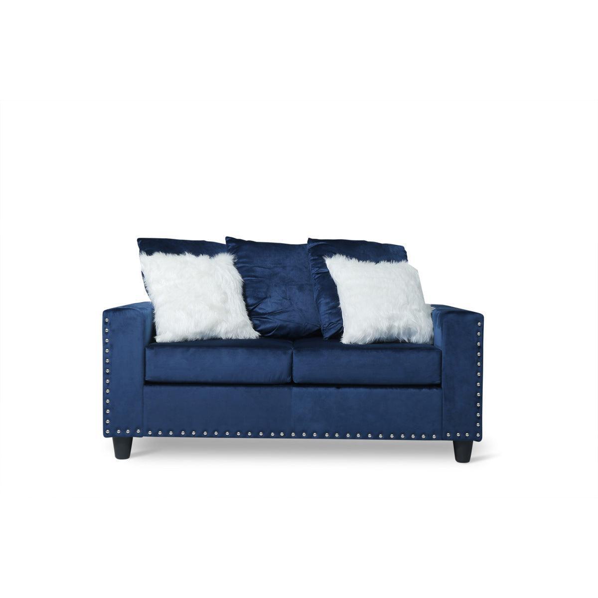 Blue Modern Traditional Solid Wood And Plywood Velvet Upholstery Loveseat With 2 Pillows - Ella Furniture