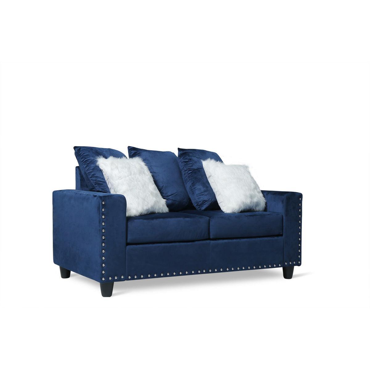 Blue Modern Traditional Solid Wood And Plywood Velvet Upholstery Loveseat With 2 Pillows - Ella Furniture