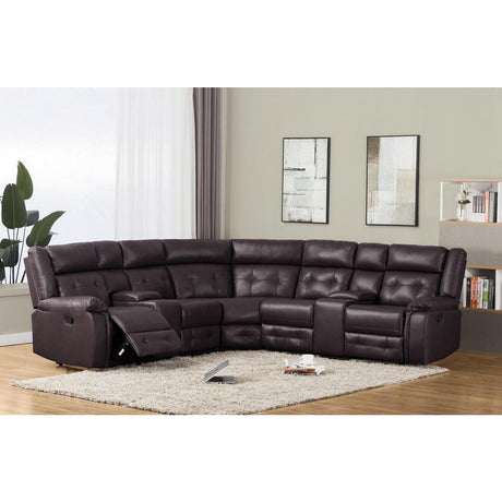 Brown Modern Sleek Contemporary Solid Wood And Plywood Faux Leather Tufted Finish Sectional - Ella Furniture
