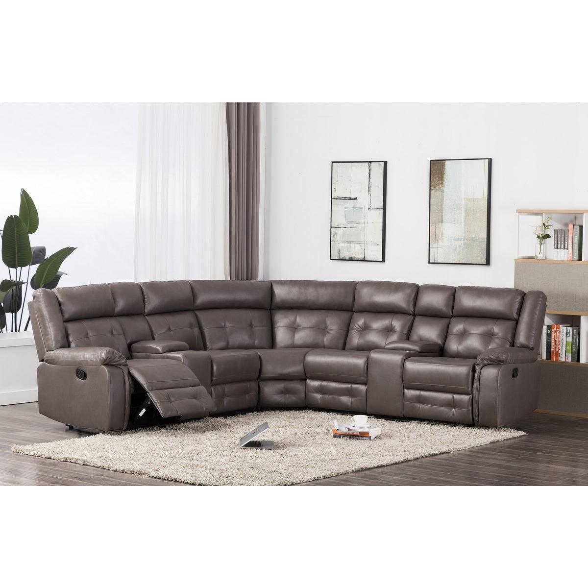 Gray Modern Sleek Contemporary Solid Wood And Plywood Faux Leather Tufted Finish Sectional - Ella Furniture