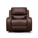 Brown Solid Wood And Plywood Polished Microfiber Upholstery Swivel Reclining Chair - Ella Furniture