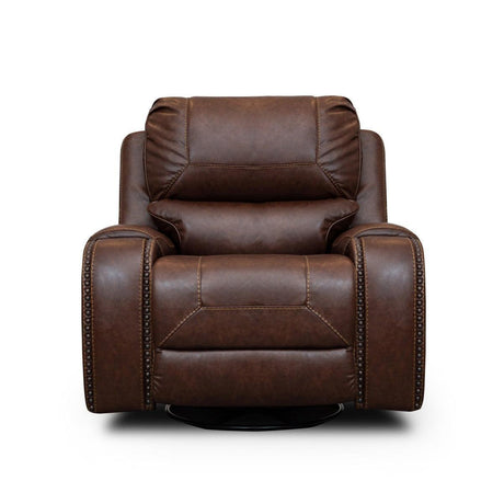 Brown Solid Wood And Plywood Polished Microfiber Upholstery Swivel Reclining Chair - Ella Furniture