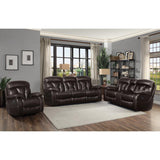 Claire Brown Solid Wood And Plywood Faux Leather Double Reclining Love Seat With Center Console - Ella Furniture