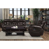 Claire Brown Solid Wood And Plywood Faux Leather Double Reclining Love Seat With Center Console - Ella Furniture