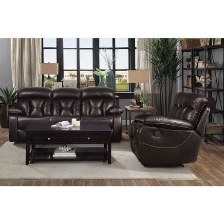 Claire Brown Solid Wood And Plywood Faux Leather Double Reclining Love Seat With Center Console - Ella Furniture