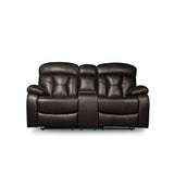 Claire Brown Solid Wood And Plywood Faux Leather Double Reclining Love Seat With Center Console - Ella Furniture
