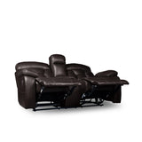 Claire Brown Solid Wood And Plywood Faux Leather Double Reclining Love Seat With Center Console - Ella Furniture