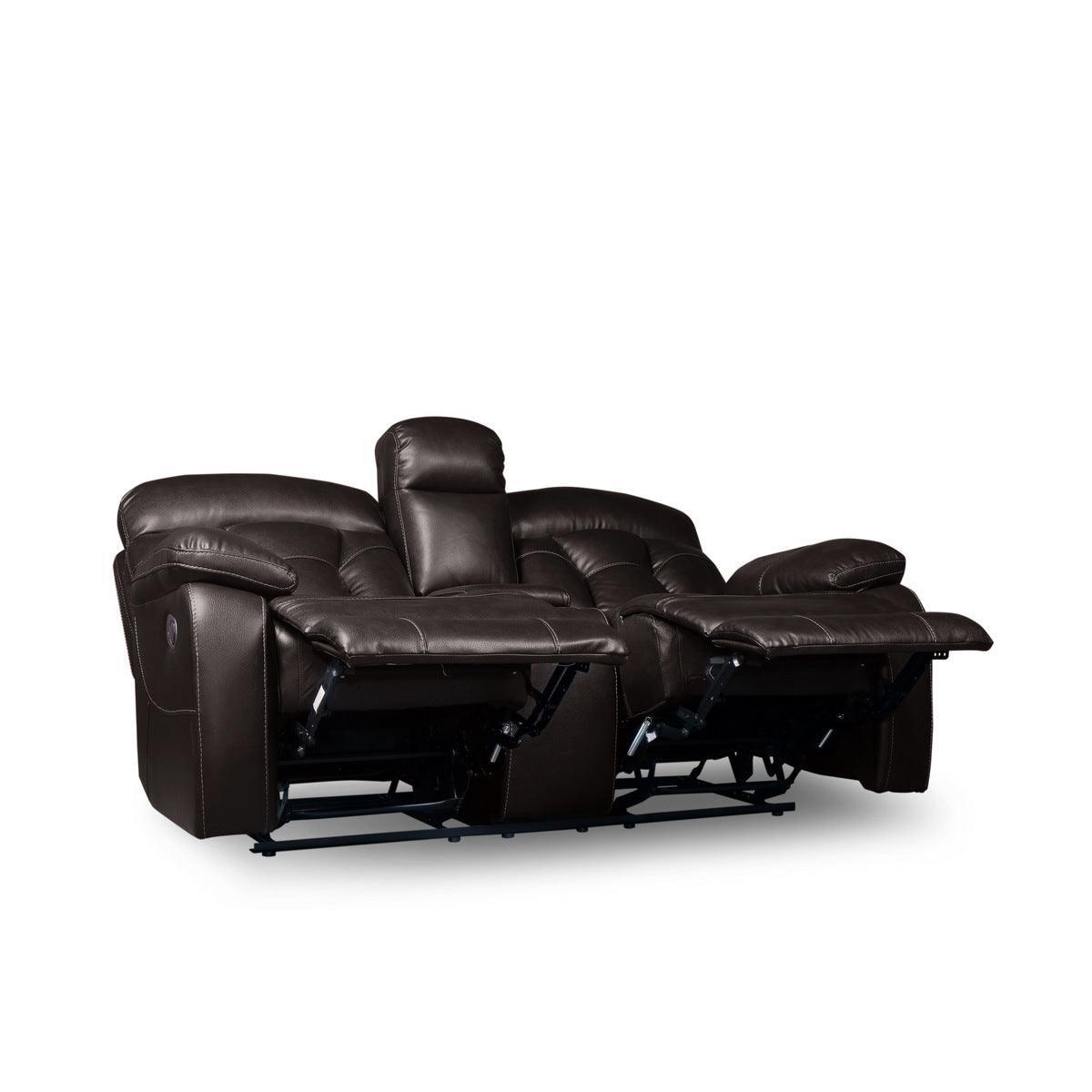 Claire Brown Solid Wood And Plywood Faux Leather Double Reclining Love Seat With Center Console - Ella Furniture