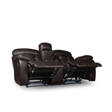 Claire Brown Solid Wood And Plywood Faux Leather Double Reclining Love Seat With Center Console - Ella Furniture
