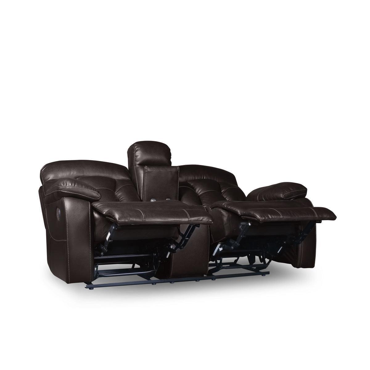 Claire Brown Solid Wood And Plywood Faux Leather Double Reclining Love Seat With Center Console - Ella Furniture