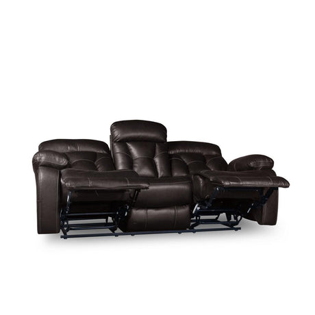 Claire Brown Solid Wood And Plywood Faux Leather Double Reclining Sofa With Drop-down Cup Holders - Ella Furniture