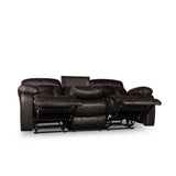 Claire Brown Solid Wood And Plywood Faux Leather Double Reclining Sofa With Drop-down Cup Holders - Ella Furniture
