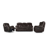 Claire Brown Solid Wood And Plywood Faux Leather Double Reclining Sofa With Drop-down Cup Holders - Ella Furniture