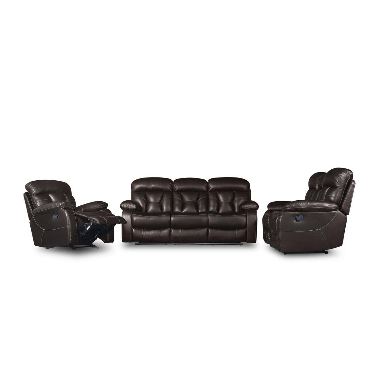 Claire Brown Solid Wood And Plywood Faux Leather Double Reclining Sofa With Drop-down Cup Holders - Ella Furniture