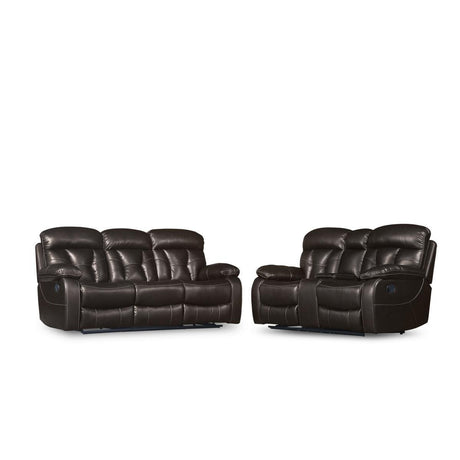 Claire Brown Solid Wood, Plywood Faux Leather Power Double Reclining Love Seat With Center Console - Ella Furniture