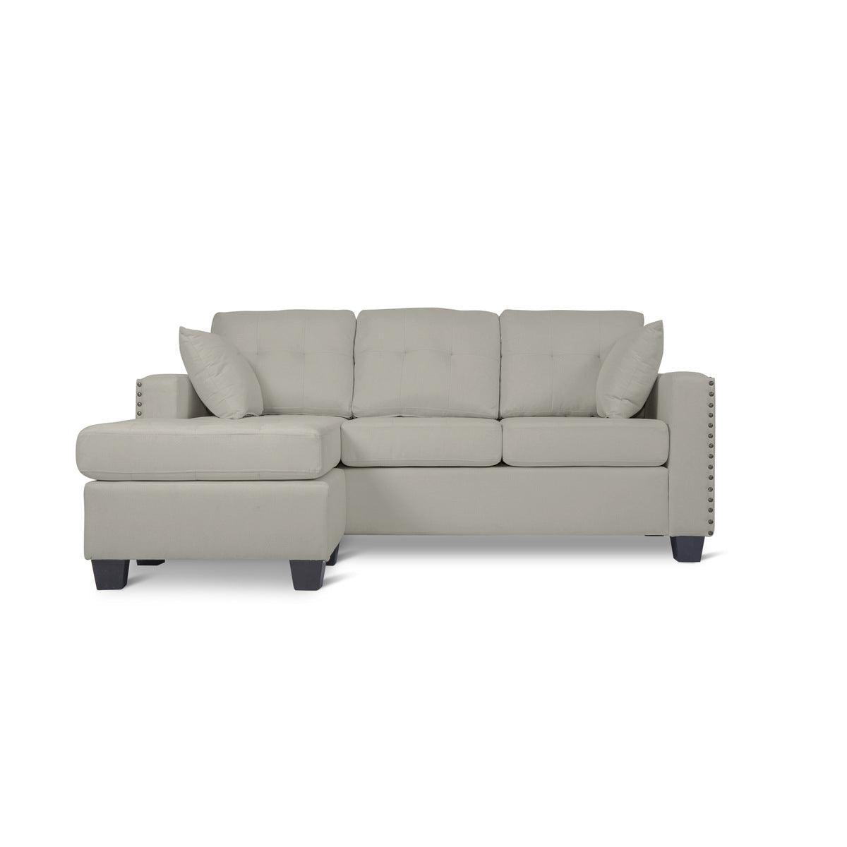 Scott Gray Modern Sturdy Wood Fabric Reversible Sofa Chaise W/ 2 Plws - Ella Furniture