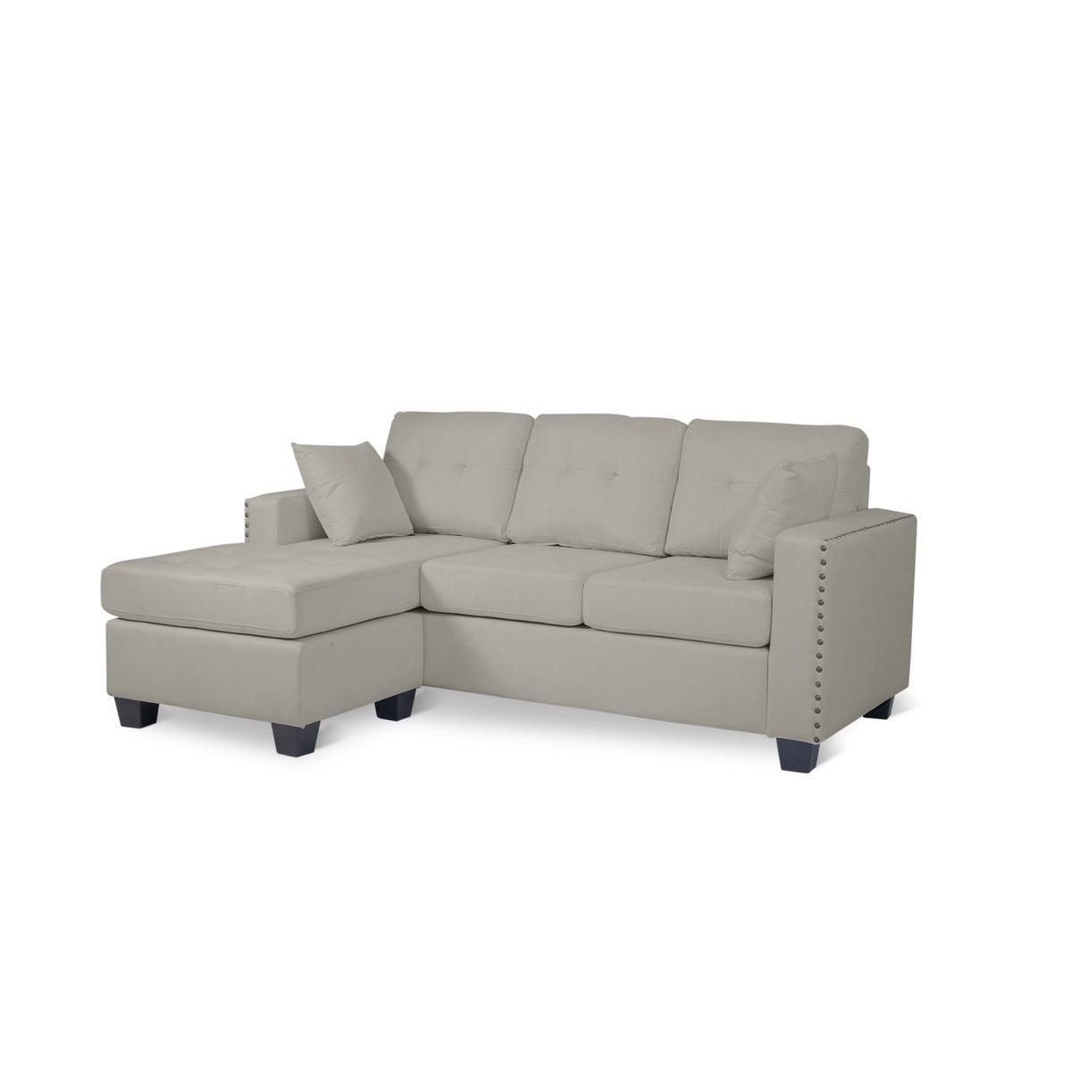 Scott Gray Modern Sturdy Wood Fabric Reversible Sofa Chaise W/ 2 Plws - Ella Furniture