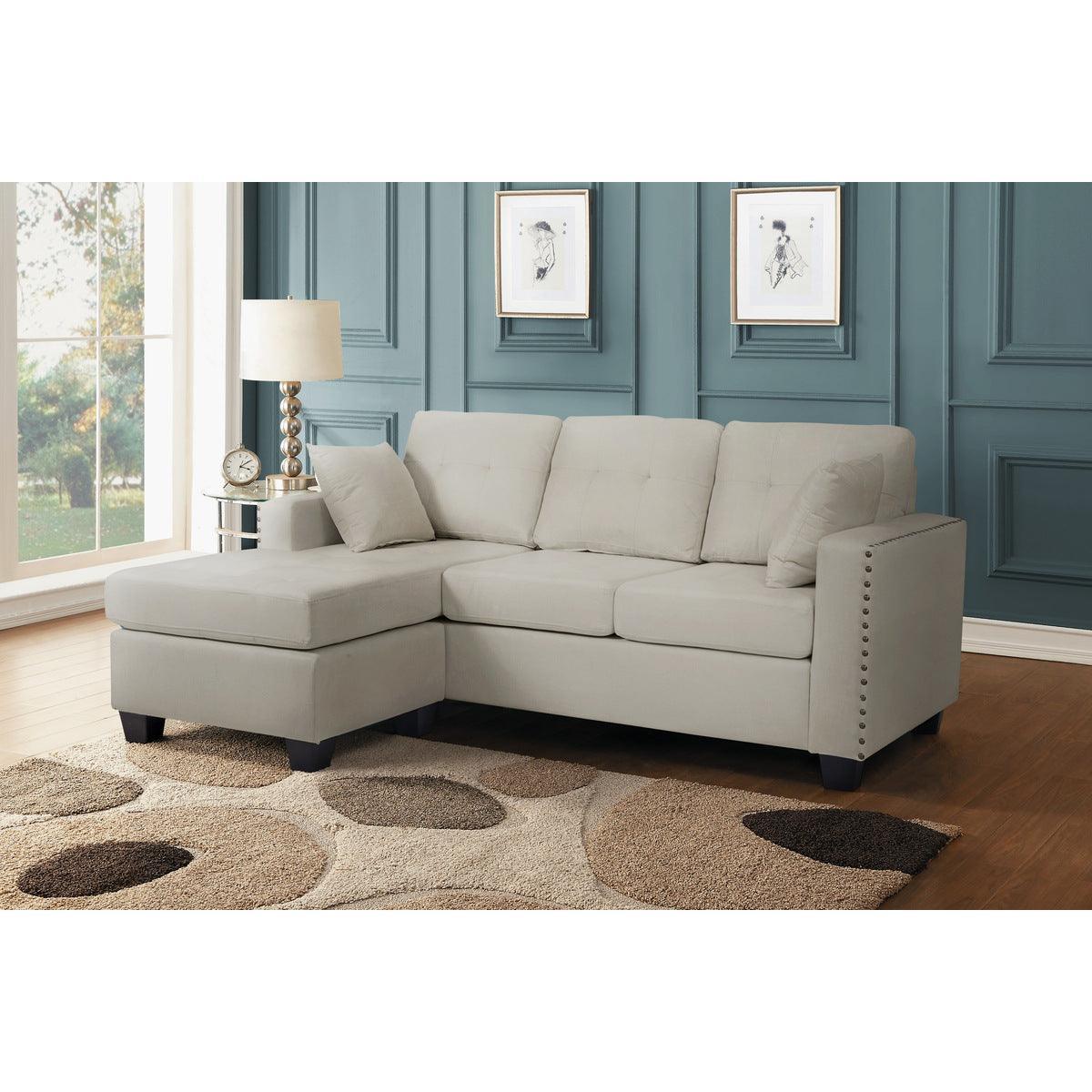 Scott Gray Modern Sturdy Wood Fabric Reversible Sofa Chaise W/ 2 Plws - Ella Furniture