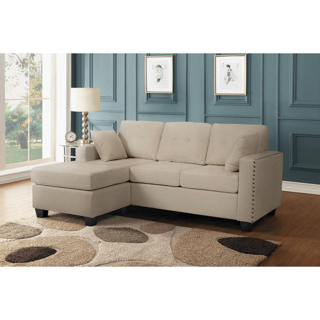Scott Beige Modern Sturdy Wood Fabric Reversible Sofa Chaise W/ 2 Plws - Ella Furniture