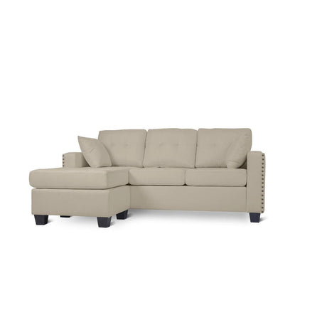 Scott Beige Modern Sturdy Wood Fabric Reversible Sofa Chaise W/ 2 Plws - Ella Furniture