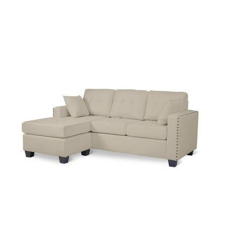 Scott Beige Modern Sturdy Wood Fabric Reversible Sofa Chaise W/ 2 Plws - Ella Furniture