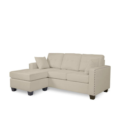 Scott Beige Modern Sturdy Wood Fabric Reversible Sofa Chaise W/ 2 Plws - Ella Furniture