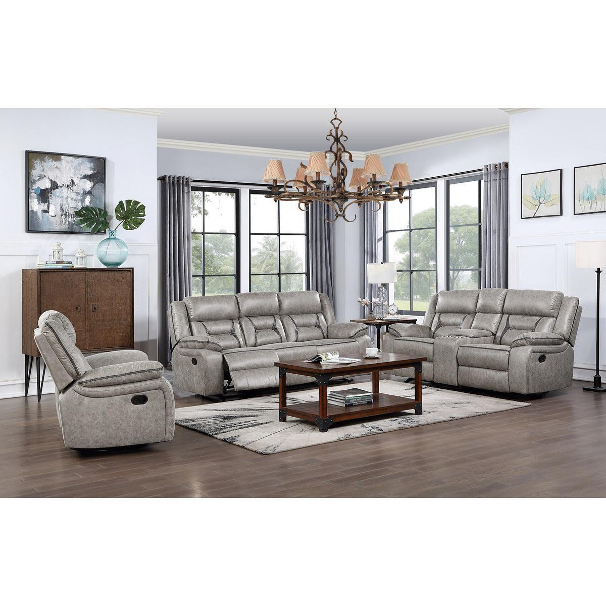 Beige Solid Wood And Plywood Double Glider Manual Reclining Love Seat With Center Console - Ella Furniture