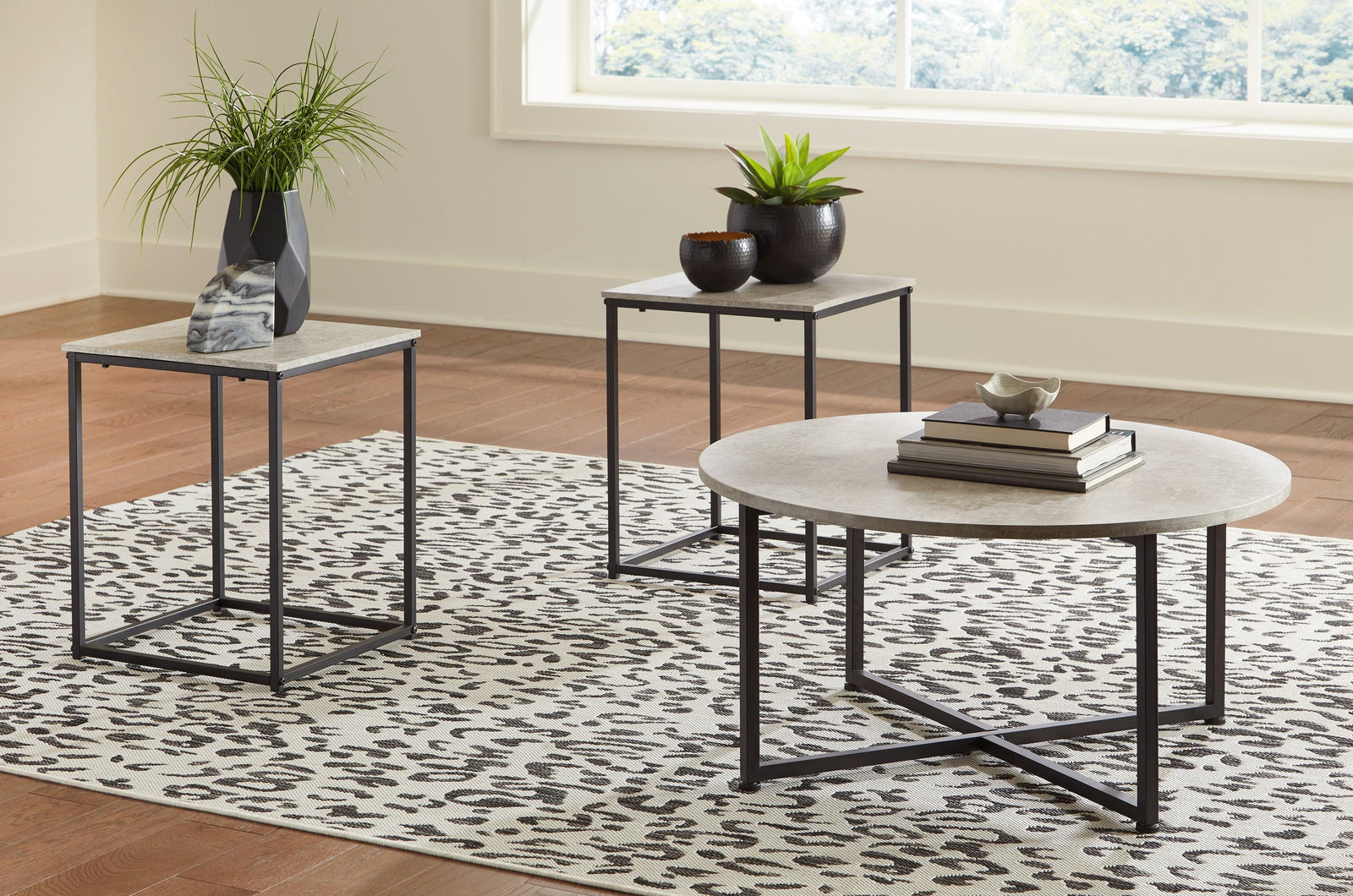 Lazabon Gray/black Table (Set Of 3) - Ella Furniture