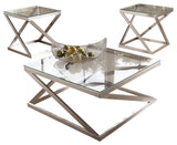 Coylin Brushed Nickel Finish Coffee Table With 2 End Tables - Ella Furniture