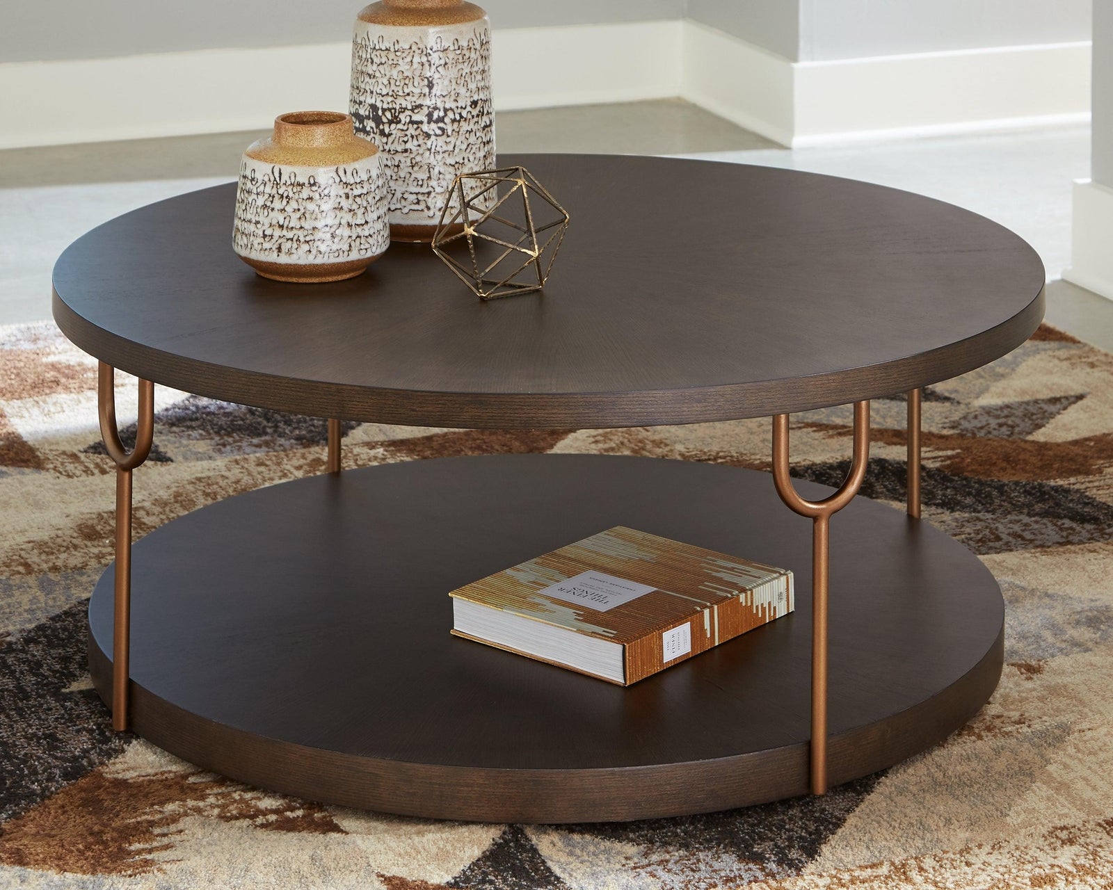 Brazburn Dark Brown/gold Finish Coffee Table - Ella Furniture