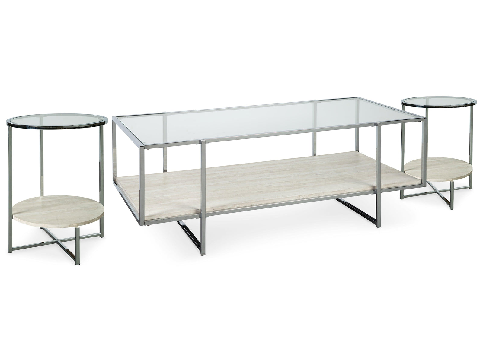 Bodalli Ivory/chrome Coffee Table With 2 End Tables - Ella Furniture