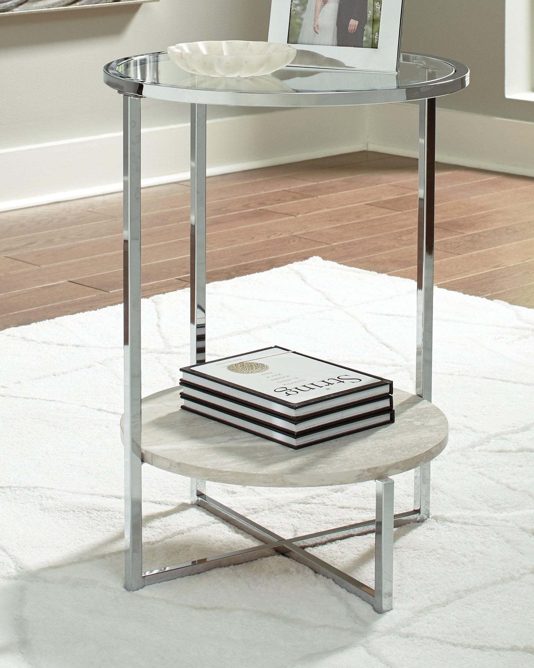 Bodalli Ivory/chrome End Table - Ella Furniture