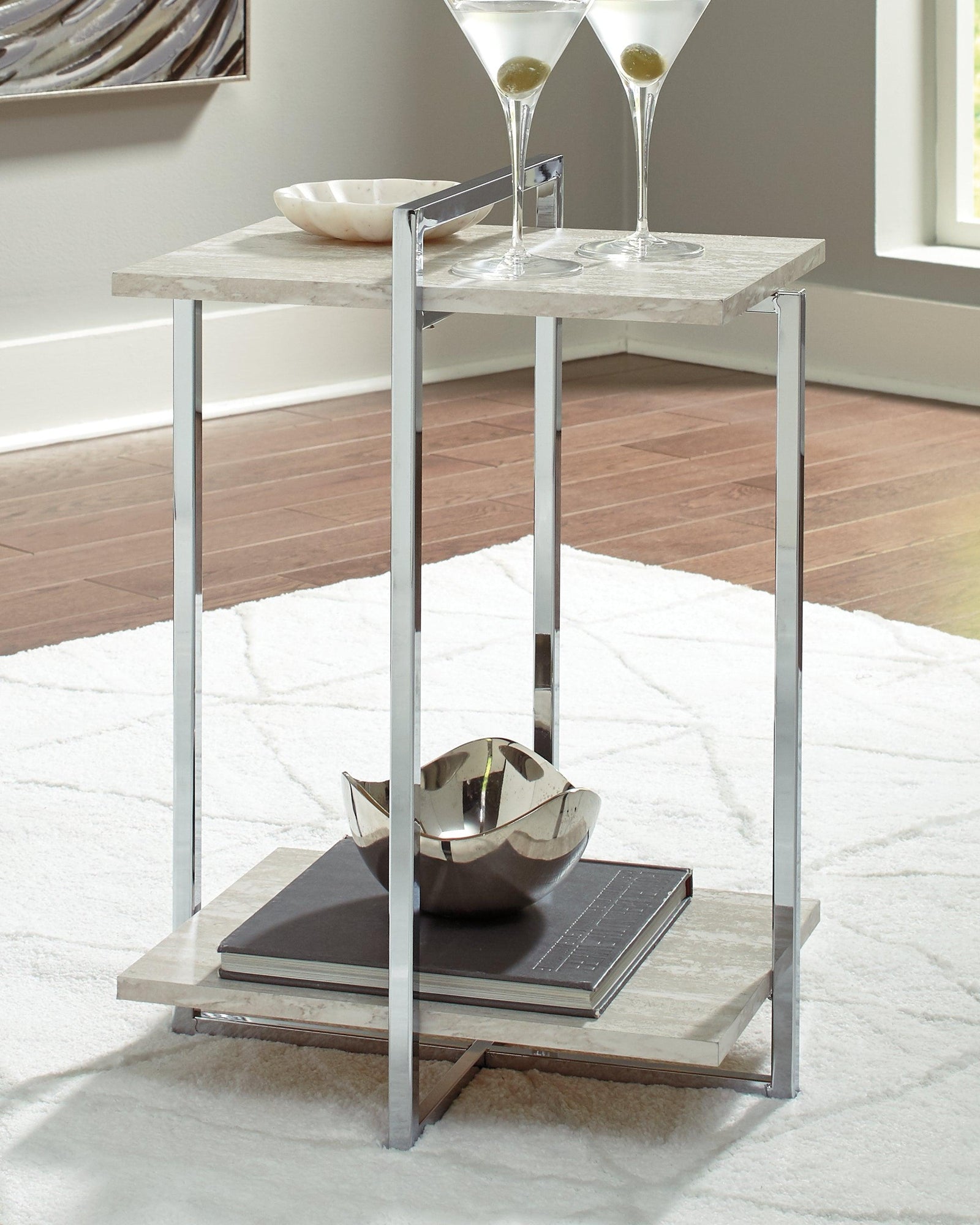 Bodalli Ivory/chrome Chairside End Table