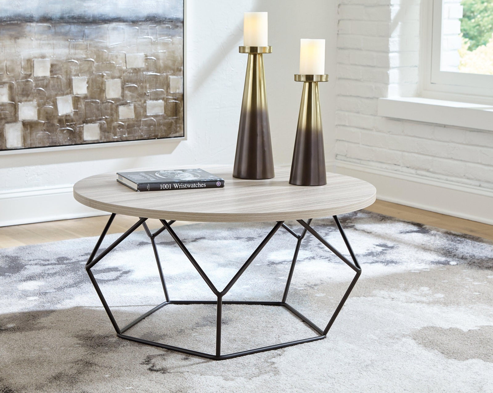 Waylowe Light Brown/Black Coffee Table With 2 End Tables