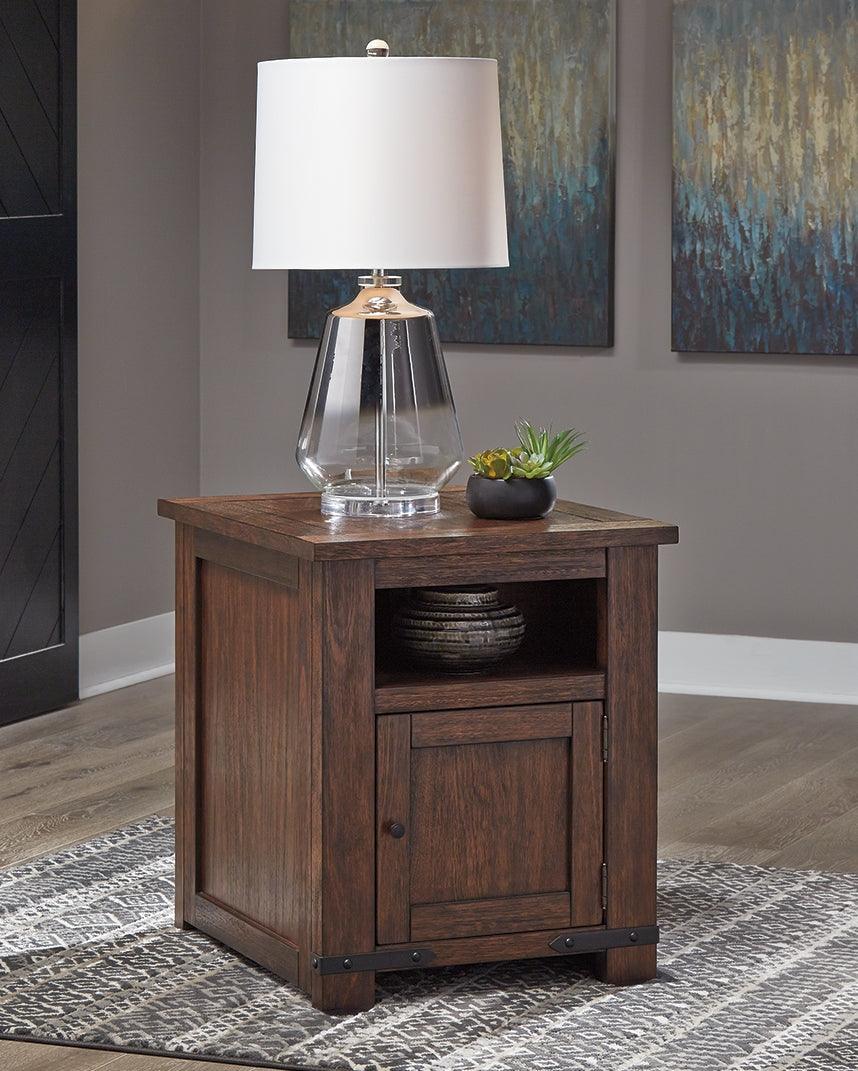 Budmore Brown End Table With Usb Ports & Outlets